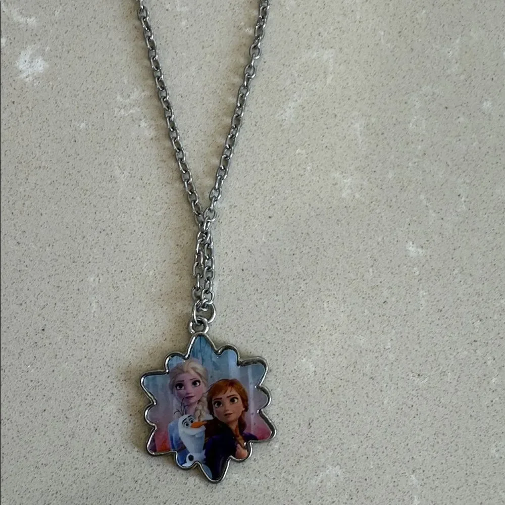 Silver Necklace with Elsa Anna  Character Pendant